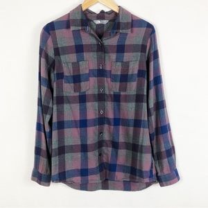 The North Face Plaid Button Down Cotton Shirt | Purple Grey Blue | Size Medium